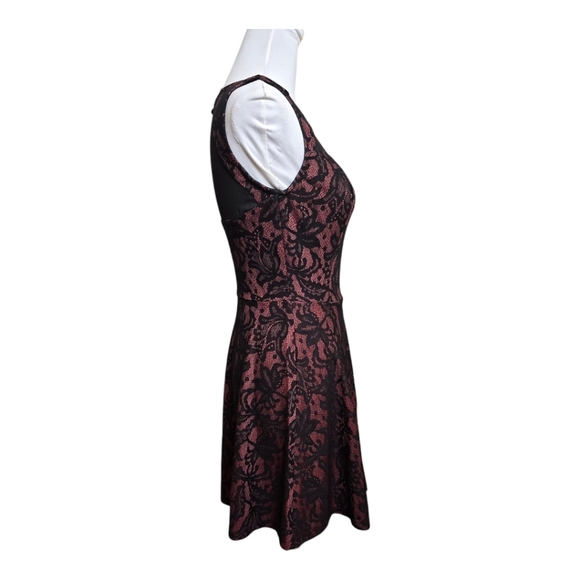 Burgundy w/ Black Floral Lace Overlay - Picture 3 of 4